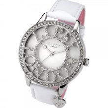 Lipsy - Ladies White Leather Strap Stone Set Bezel Watch - Lp071