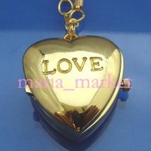 Lot Of 10 Plated Gold Heart Necklace Pocket Watch Gl20t