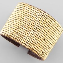 Love Heals Beaded Leather Cuff, Golden