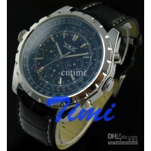 Luxury Black Auto Mechanical Leather Week Day Watch New