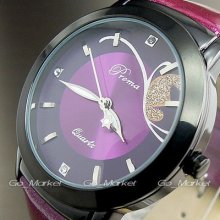 Luxury Clock Quartz Hours Analog Dial Pink Leather Women Wrist Watch Wh071-b