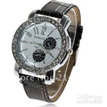 Luxury Men Watch. New. Round Case With Diamond Leather Wristband Wat