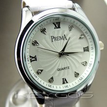 Luxury Quartz Clock Hours Analog Dial White Leather Men Women Wrist Watch Wv079