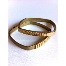 Madonna Vogue GOLD LEATHER & Metal MESH Bangle Set on Square Brass Bangles Bracelets - genuine leather, One-of-a-Kind design