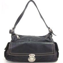 Marc Jacobs Black Leather Pocket Buckle Satchel Handbag
