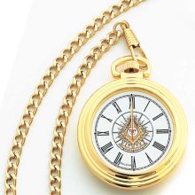 Masonic Past Master Pocket Watches - Bulova Gold Tone Pocket Watch with matching chain and Wooden Gift Box
