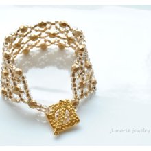 matte metallic gold . retro glam . czech glass bracelet