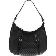 Maxx New York Pebble Leather Hobo Bag with Croco Leather Trim - Black - One Size