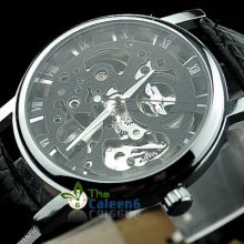 Mechanical Leather Skeleton Men Luxury Fashion Wrist Watch Sport Outdoor Boy