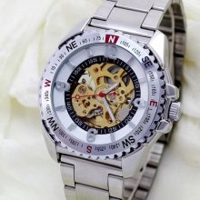 Mechanical Mens Wrist Watch Stainless Steel Strap Open Movement