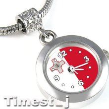 Melta Flag Silver European Spacer Charm Bead Quartz Watch For Bracelet Eba321