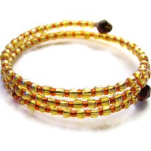 Memory Wire Bracelet Orange Gold Seed Bead Jewelry Beaded Bracelet