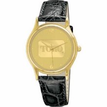 Men`s Brass Case Watch With Leather Strap And Gold Mirrorcraft Dial