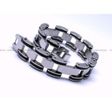 Men Stainless Steel Bracelet Bangle Rubber Black Silver W/tracking No Sr016