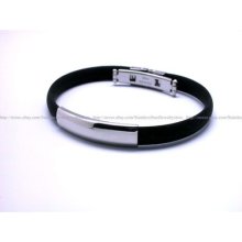 Men Stainless Steel Bracelet Bangle Rubber Black Silver W/tracking No Sr010