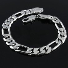 Men's 18k White Gold Gp Chain Link Bracelet 9.5''0.4''