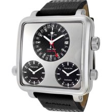 Men's Airman 7 Plaza Mayor Auto World Time Silver Dial Black Calf ...