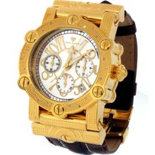 Mens Aqua Master White Dial Brown Band Gold Round Case Diamond Watch W145