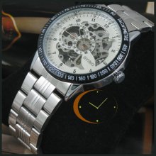 Mens Auto Mechanical Watch Skeleton Dial High-quality Steel