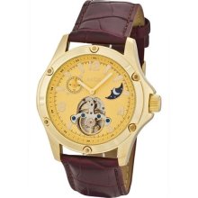 Mens Automatic Gold Plated Metal Case Leather Band Wrist Watch Ltciuslgg