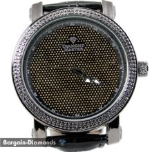 Mens Black Diamond Watch Black Dial Gold Bling Ice Out Warranty Man Business