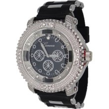 Men's Black Lab Diamond XL White Gold Finish Watch w/ Silicon Bullet Band