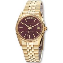Mens Charles Hubert 14k Gold-plated Burgundy Dial Watch