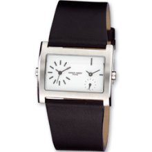 Mens Charles Hubert Leather White Dial Dual Time Watch