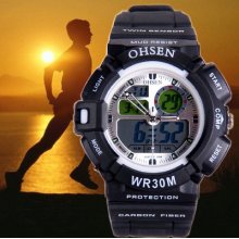 Mens Fashion Digital Ohsen Unique 3 Dials Day&date Alarm Sports Wrist Watch