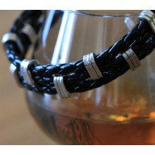 Men's leather and metal bracelet