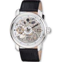 Mens Leather Band Skeleton Dial Watch