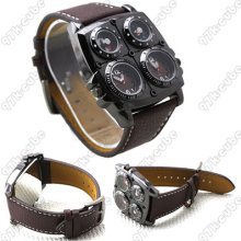 Men's Multi-function Watch With Dual Movt Black Case Leather (brown) Sjw-1090
