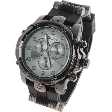 mens new black Oulm stainless steel military watch w/white face w/rubber band