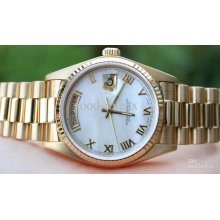 Mens Quickset Pearl Roman Dial Factory Day Date Watch Men Gold Perpe