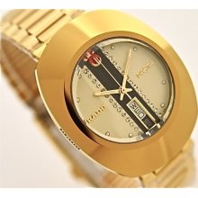 Mens Rado Diastar Automatic Watch, Gold-Tone, Faux Diamond Markers, B