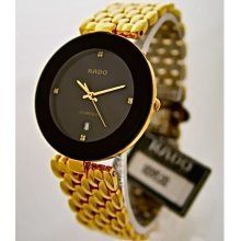 Men's Rado Florence Watch, Gold Tone Band, Black Dial.