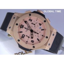 Mens Rose Gold Hublot Big Bang Rose Bezel Rose Dial Rubber Strap Mint