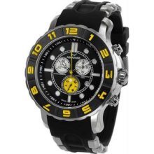 Men's Rugged Quartz Chronograph Black Dial Bezel Rubber Strap Yellow