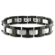 Men's Stainless Steel w/Black Band Bracelet (9 Inches)
