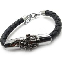 Men's Women's Black Scorpion Cross Genuine Leather Charm Bracelet Bangle Chain