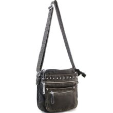 Messenger Travel Cross Body Lightweight Stonewash Purse Brown Black Bronze