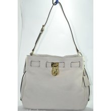 Michael Kors Hamilton Large Shoulder Leather Handbag Vanilla Bag Retail $328