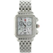 Michele Deco Chronograph Pearl Diamond Steel Swiss Quartz Womens Watch