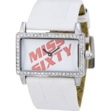 Miss Sixty Square White Leather Strap White Polished Dial Sj9001