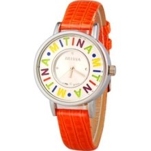 Mitina Women's Round Dial Analog Watch with Faux Leather Strap (Orange)
