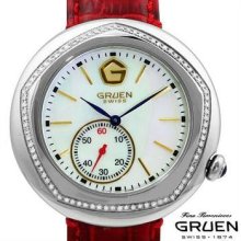 Modern Revival Gruen Swiss Women's Stsl Diamond Watch, Mop, Leather, Gss24-01