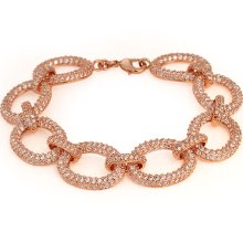 Modern Rose Gold Plated Cubic Zirconia Oval Link Chain Bracelet 8in