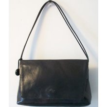 Monsac Original Black Leather Flap Over Baguette Shoulder Purse