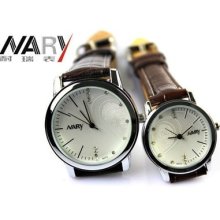 Nary Faux Leather Brown Band Watch Wonderful Waterproof Watch White Dial