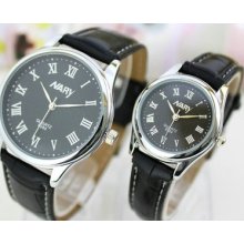 Nary Roman Numbers Watch Faux Leather Band Watch Classic Watch Black Dial